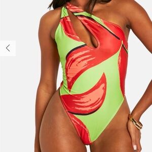 NWT boohoo Floral Asymmetric Swimsuit | Size: 12